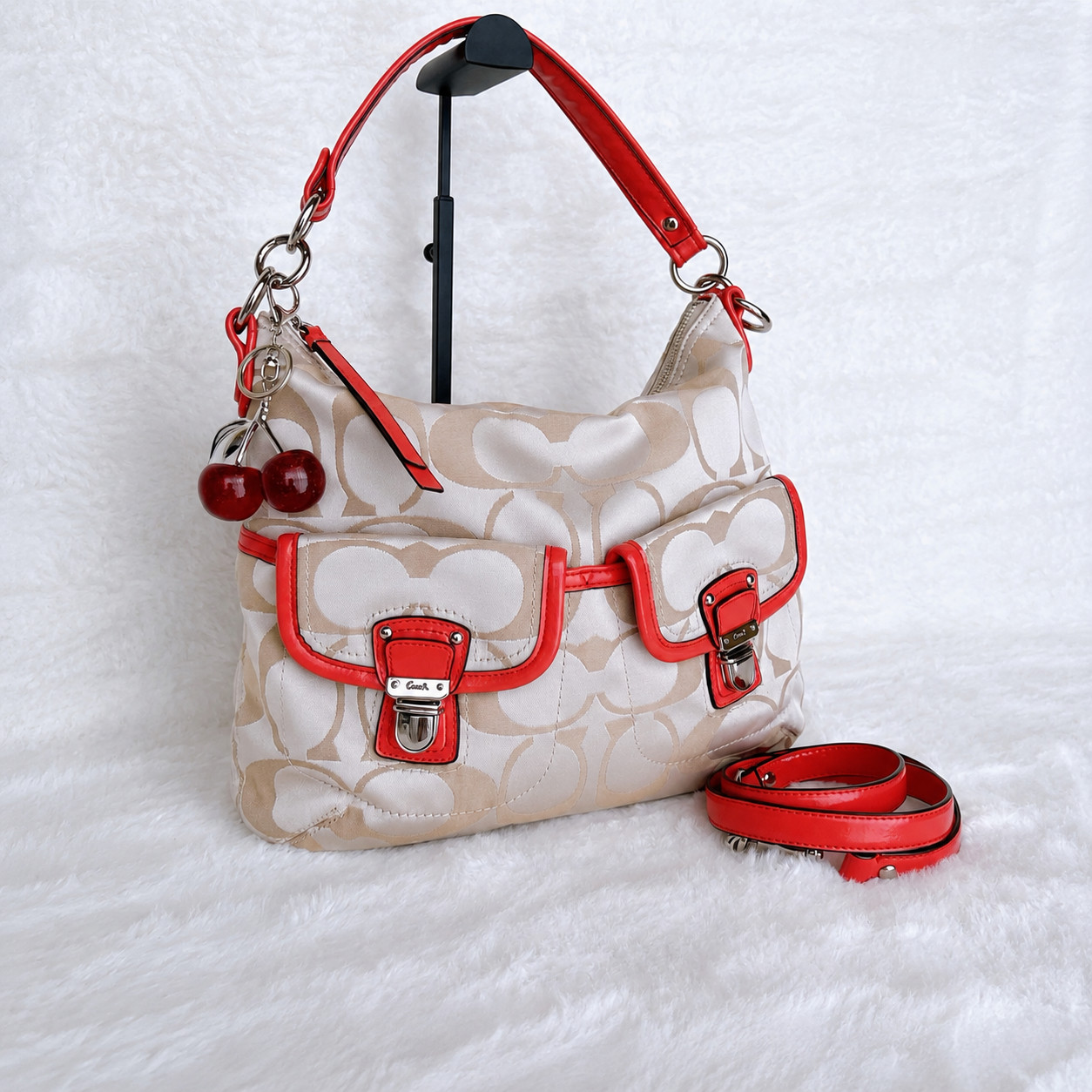 Coach Signature Y2K Salmon Pink Canvas Convertible Shoulder Bag D1220-19866
