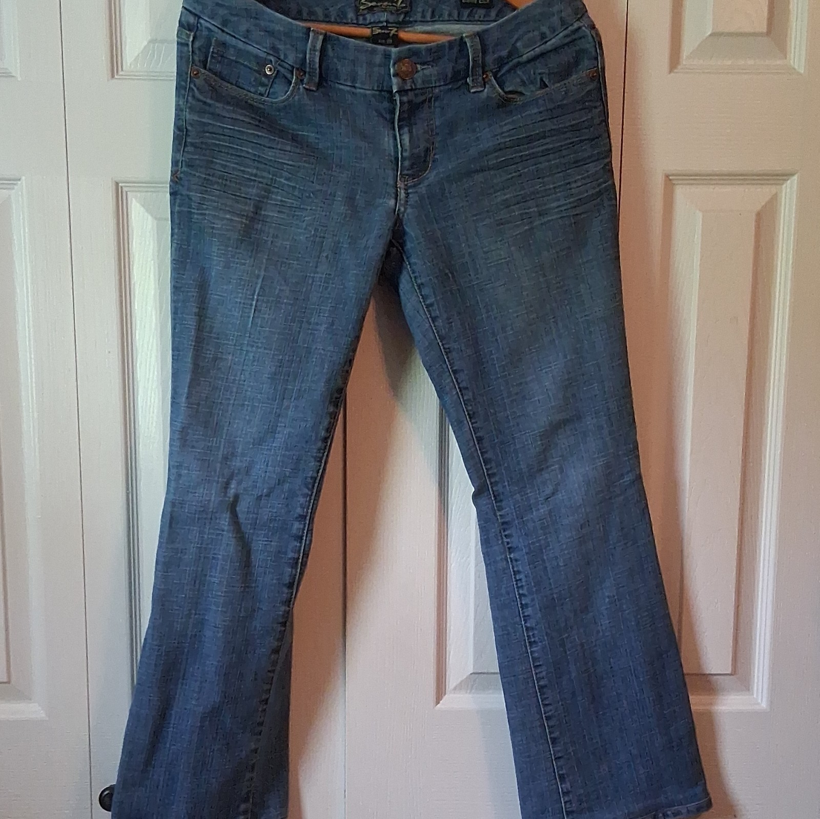 Seven7 Women’s Bootcut Blue Medium Wash Denim Jeans Cotton 5-Pocket Embroidered