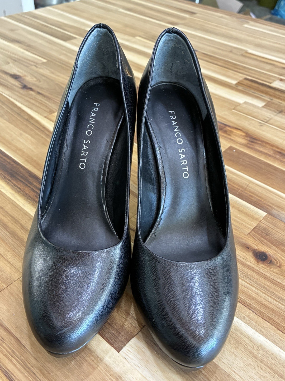 Franco Sarto Womens Black Leather Pumps Size 6M Classic Career Office Heels