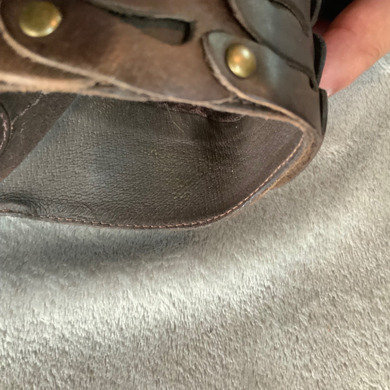Frye Women Leather Stud Whipstitch Clog Mules Dk Brown Block Heel Round Toe 8.5