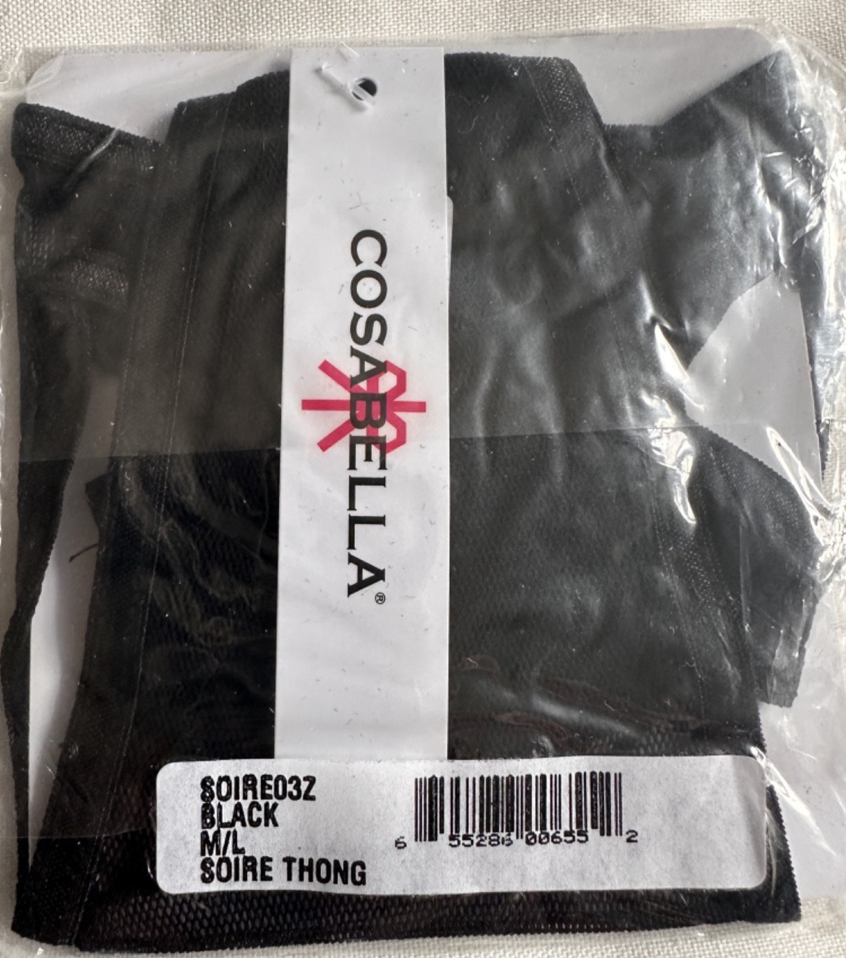 Cosabella Soire Thong M-L Black Mesh Made in Italy NEW in Package