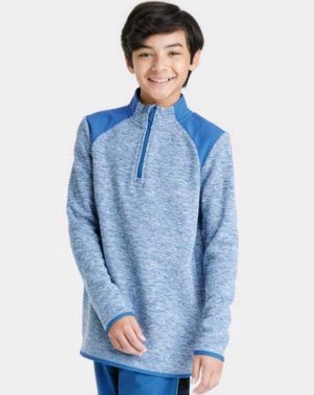 Boy’s All In Motion Large (12/14) Pullover Sweater Heathered Blue 1/4 Zip
