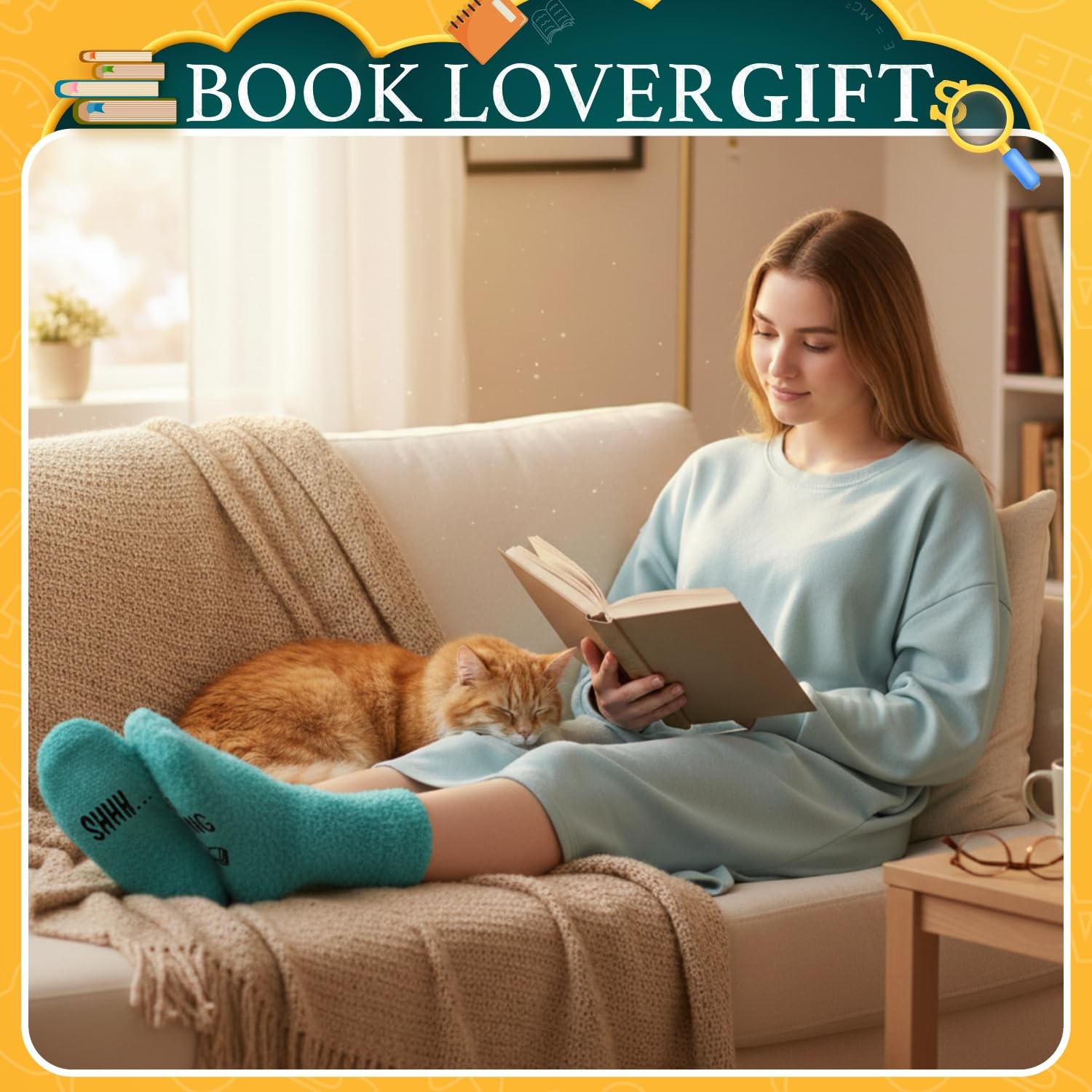 HAPPYPOP Book Lover Gifts for Adults – Funny Medium, Fuzzy Reading Green