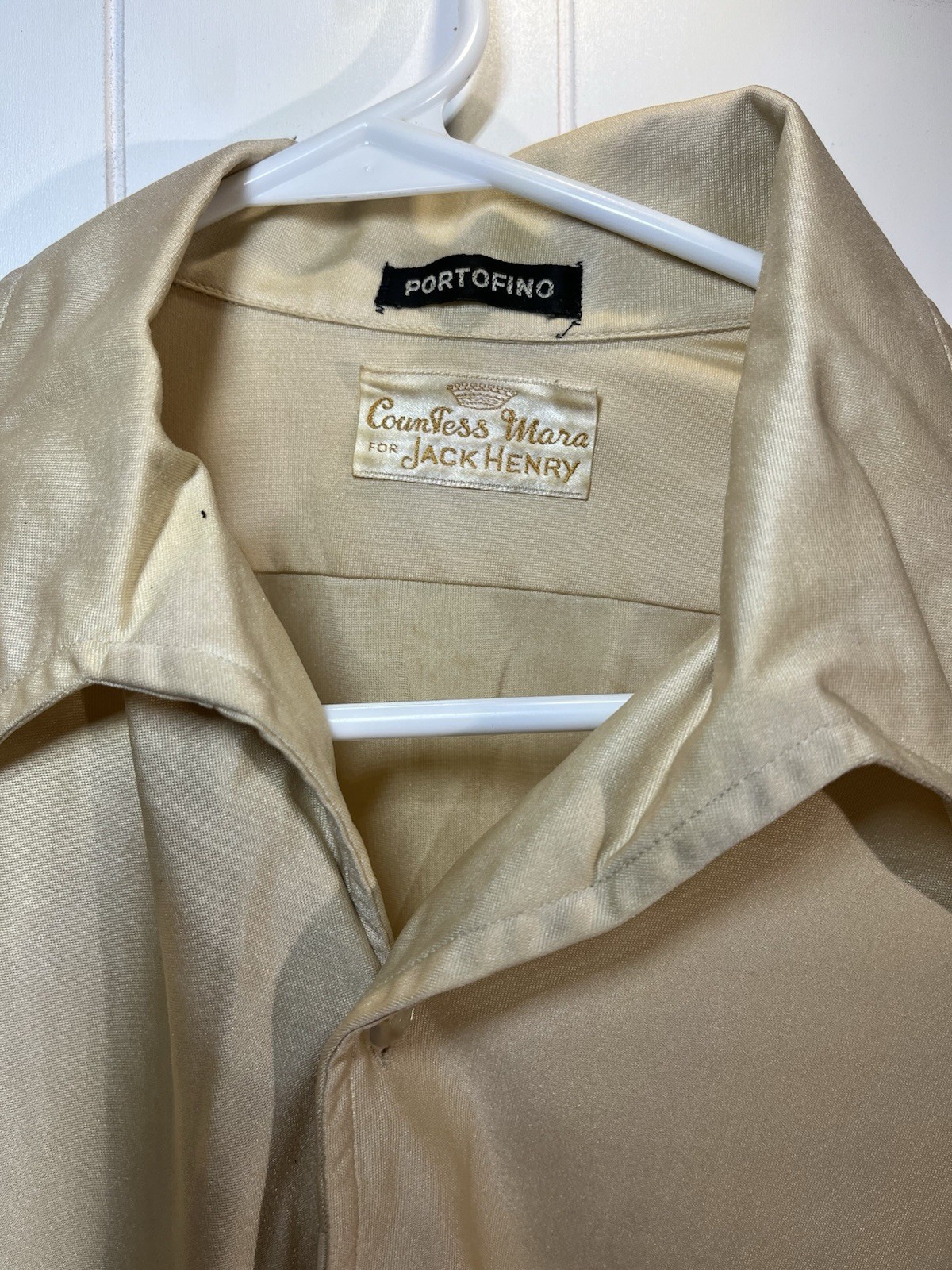 VTG 1960s Mens Disco Shirt Large Point Collar Portofino Countess Mara Jack Henry