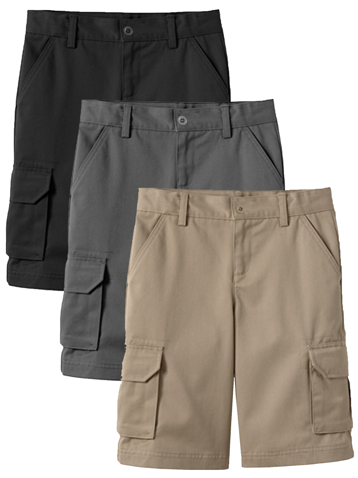 Boys Flex Comfort Super Stretch Cotton Cargo Shorts (Sizes: 8-18) New 3 PACK