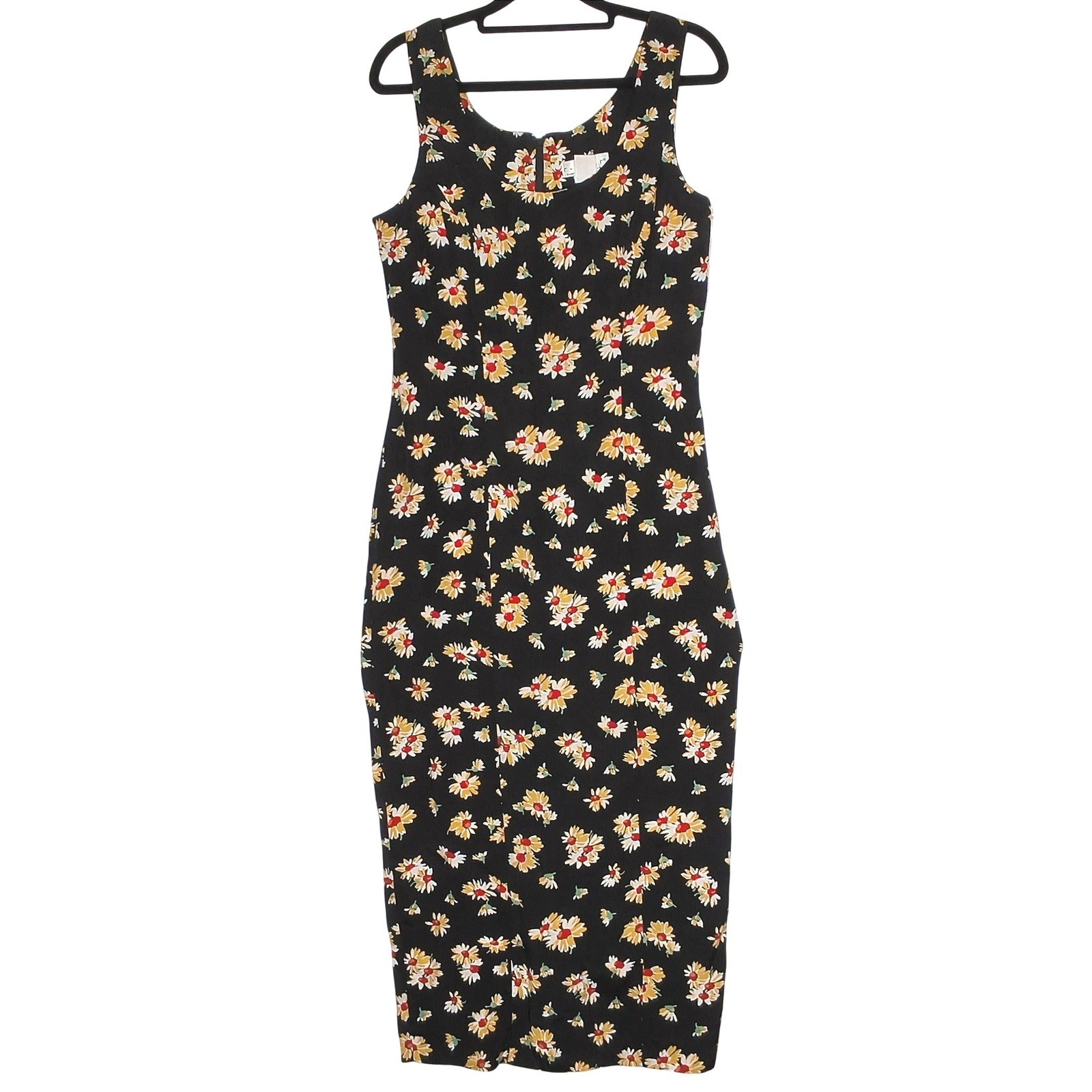 90s Grunge Rampage Clothing Co Floral Midi Dress Women 9 Black Daisy Rayon