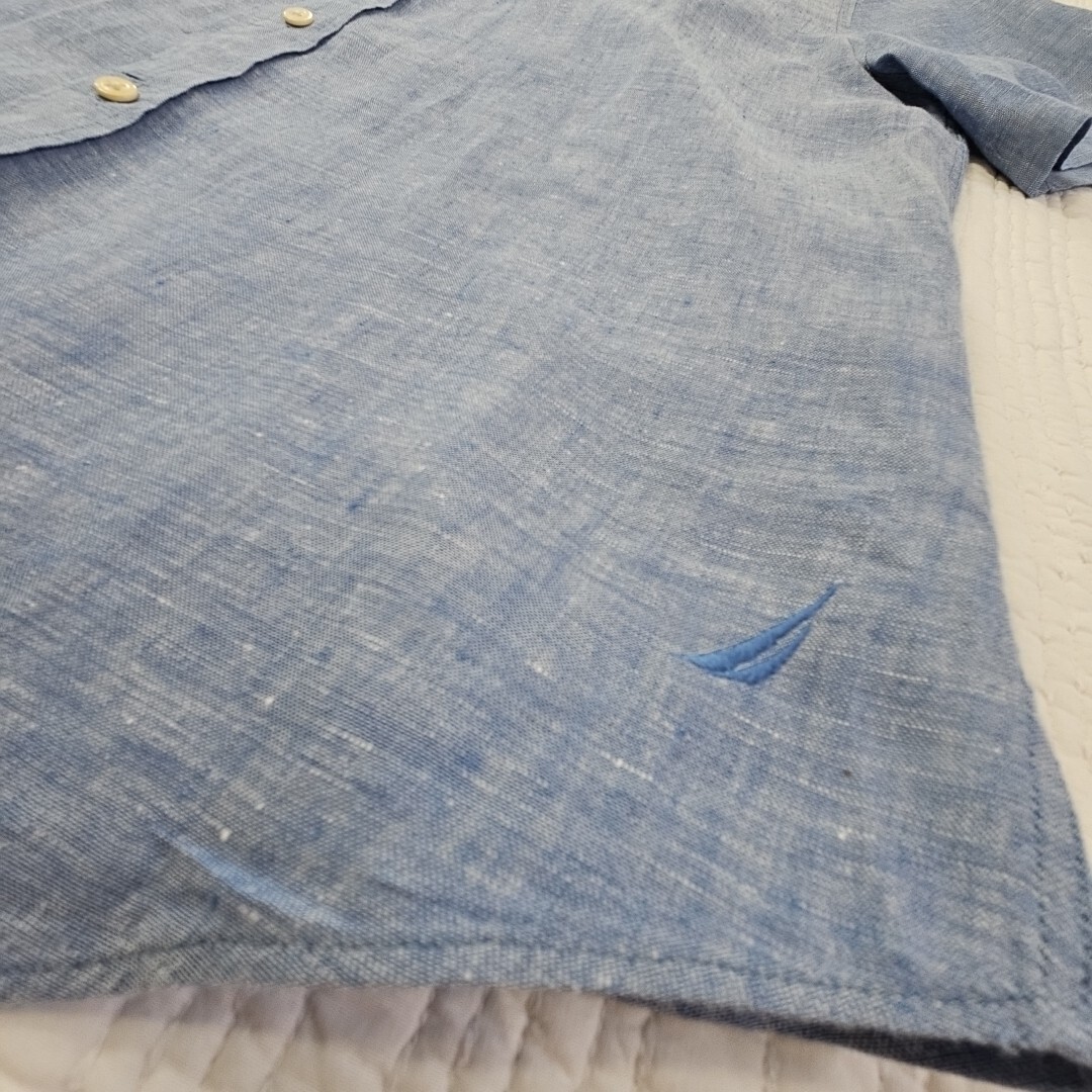 Nautica Linen Blend Short Sleeve Shirt Men’s M Blue Button Up EUC LN Resortwear