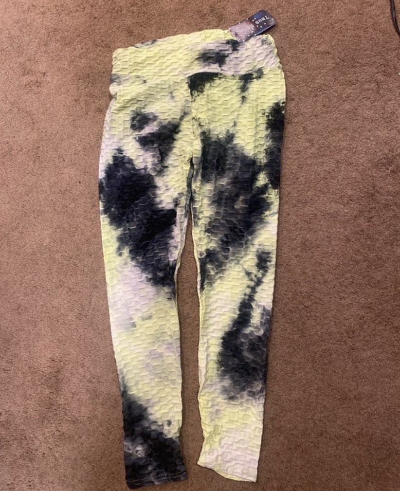 Women’s Tie-Dye Textured Ankle Leggings Size S Regular Yellow Black