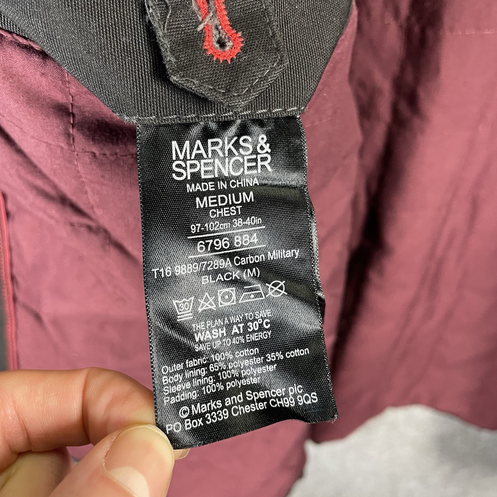 M&S Waxed Jacket Mens Medium Black Carbon Military Colour Padded Lining Outdoor
