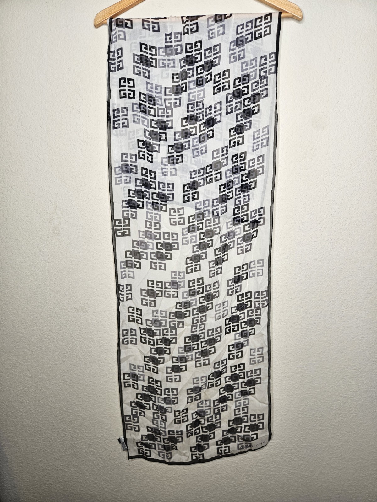 Givenchy Womens 4G Monogram Black & White Silk Scarf 100% SILK 60″ X 16 1/4″