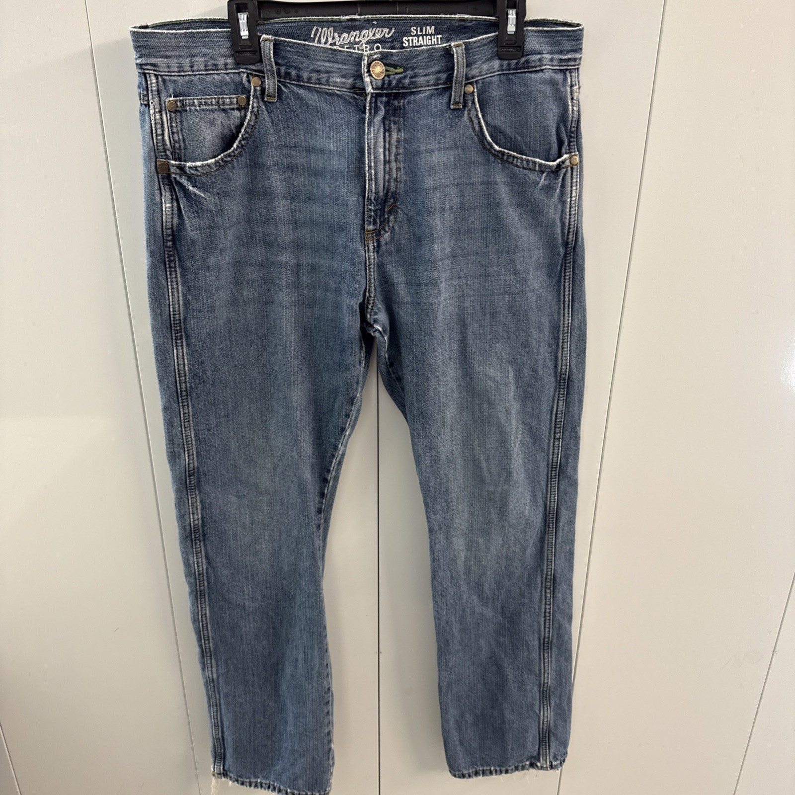 Wrangler Retro Jeans Men’s 36×32 Slim Straight Green Stitching