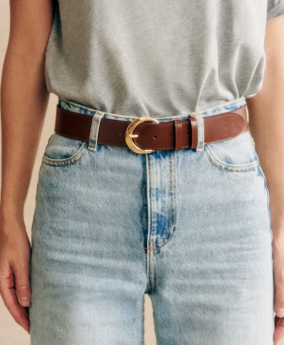 New With Tags Sezane Arthur Noir Glace Leather Belt T.75 BLACK made in Italy