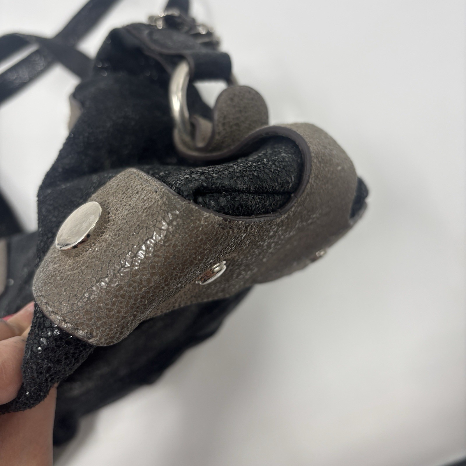 B. MAKOWSKY Black Shimmer Metallic Leather Bag. Read Description
