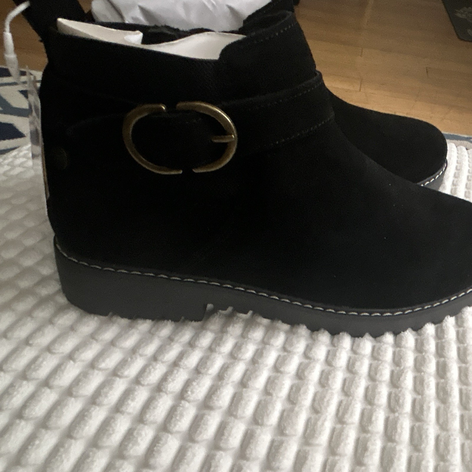 SKECHERS Arch Fit Marlie-Flirty Vibes Black Ankle Bootie Zip Buckle US 5