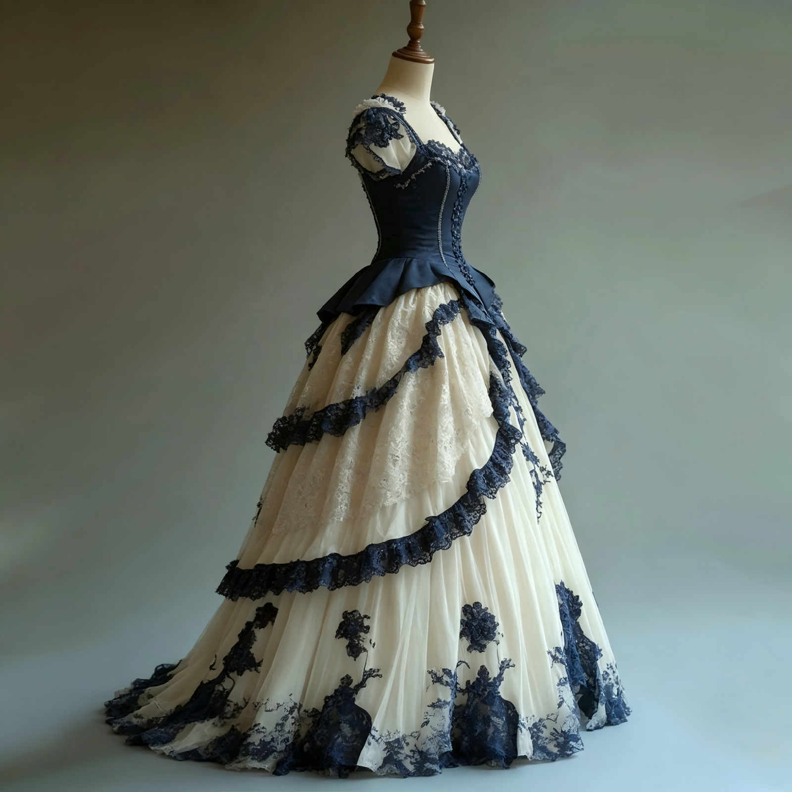 Blue And Ivory Victorian Lace Ball Gown Gothic Prom Dresses Cosplay