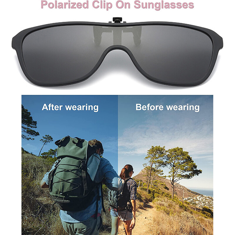 Polarized Clip-on Sunglasses Flip Up Metal Clip Eyewear for Prescription Glasses