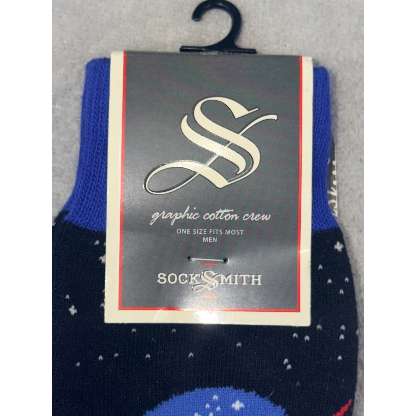 Socksmith Mens 10-13 NASA Logo Graphic Cotton Crew Socks Black Blue Space