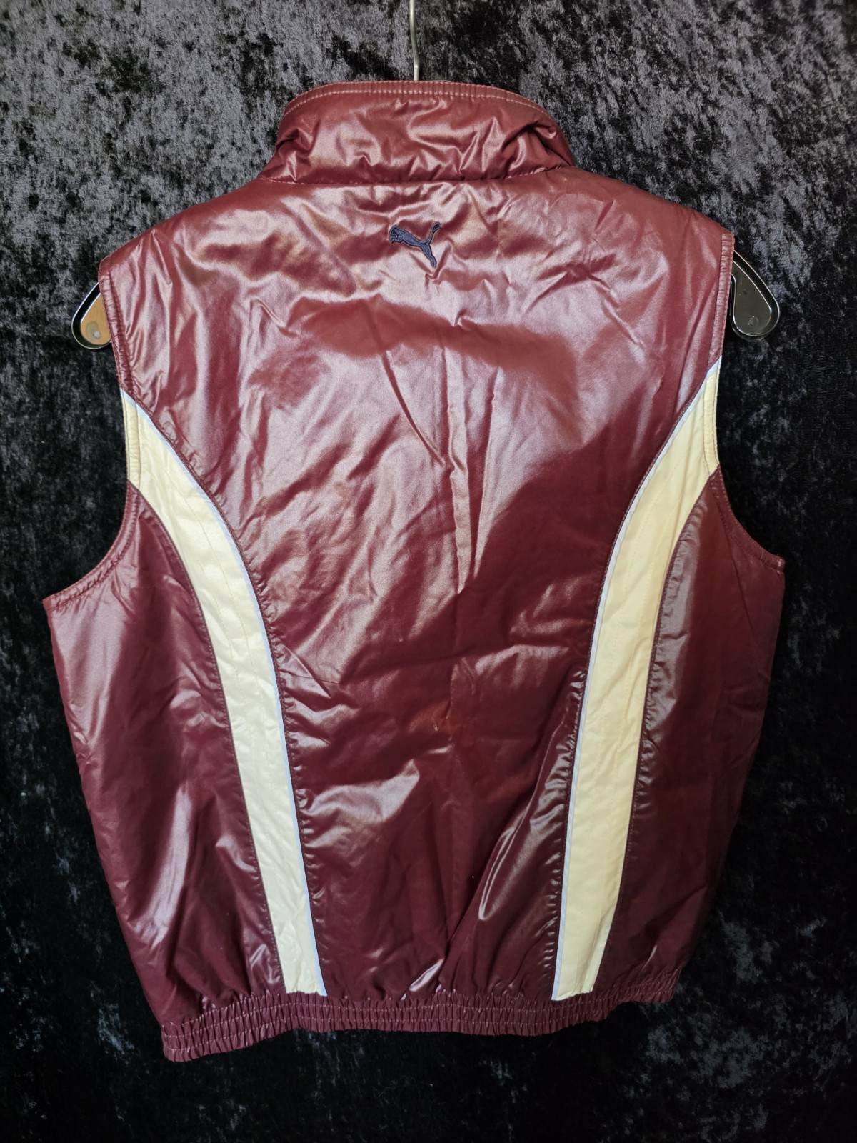 PUMA Men’s Full Zip Ski Vest Burgundy/Cream M Stand-Up Collar Embroidered