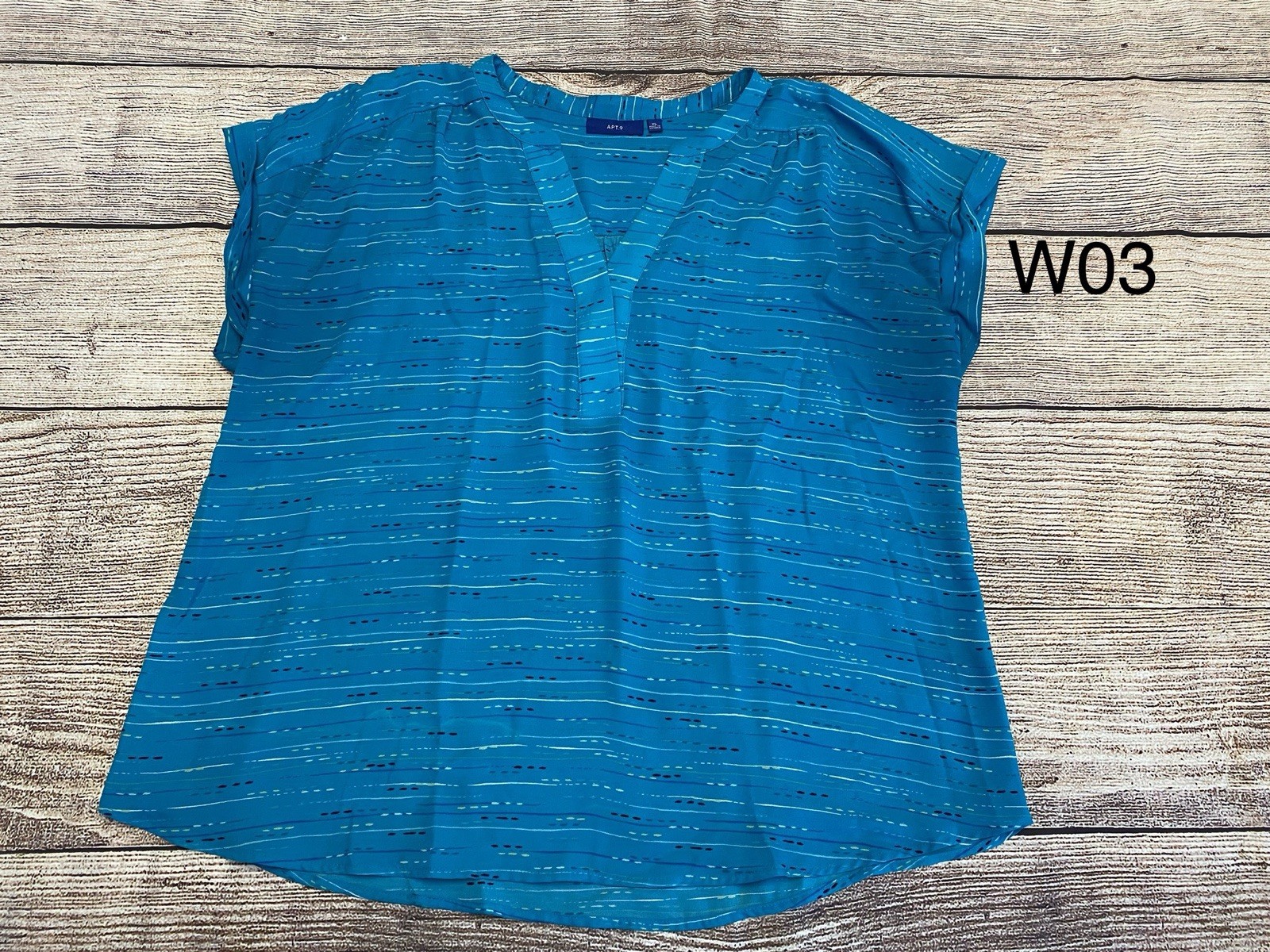 Apt 9 XL Teal Lightweight Short Sleeve Blouse With White, Green And Blue Accents