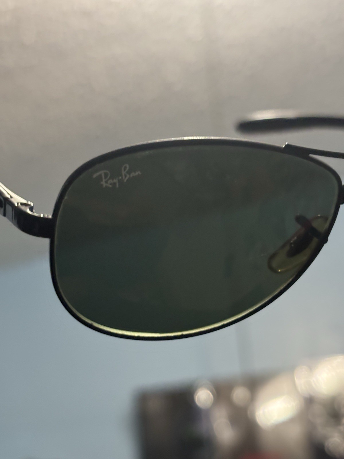 Ray-Ban RB8301 Aviator Sunglasses Polarized Green Glass Lenses Black Metal
