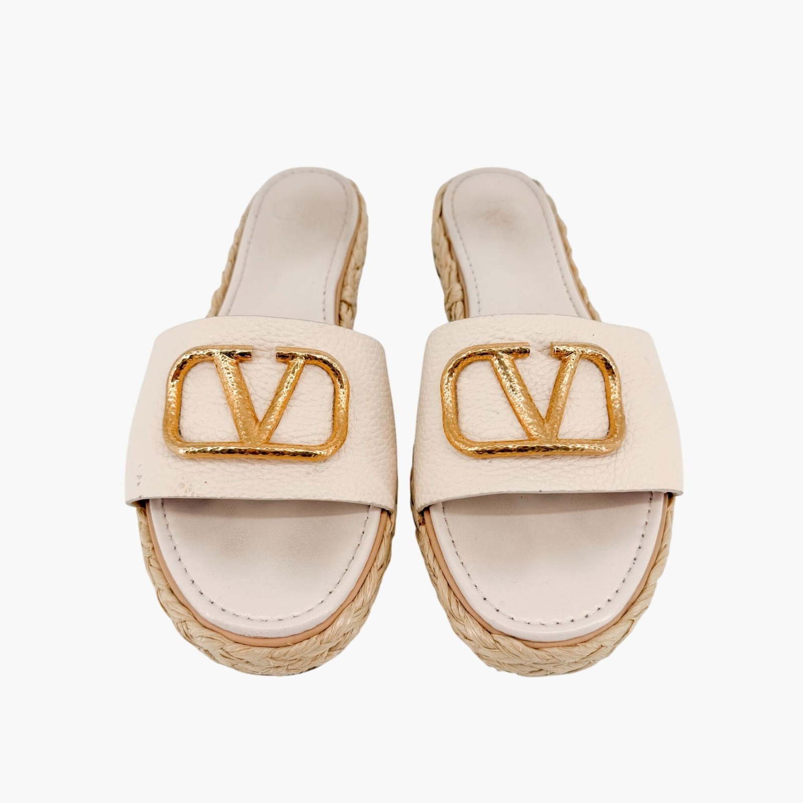 Valentino Vlogo Platform Espadrille Slide Sandals White Leather Size 40 US 10
