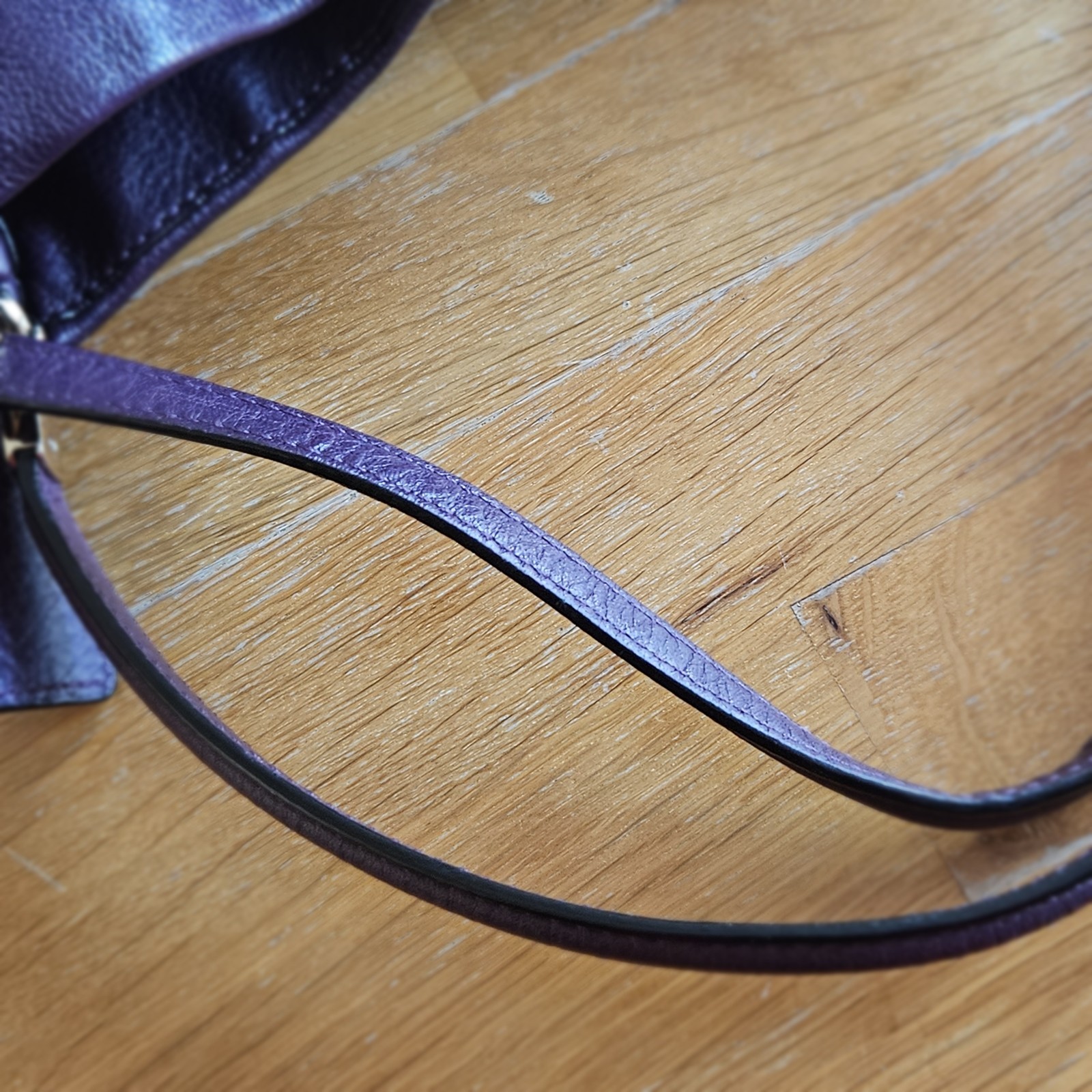 COACH Madison Phoebe Tumbled Pebbled Plum Purple Leather Lined Shoulder Bag