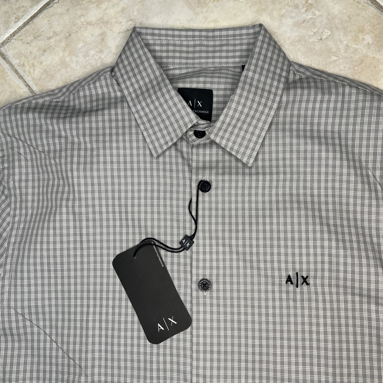 Armani Exchange A|X Casual Regular Fit Shirt Mens S Tan Checked w/ Logo NWT