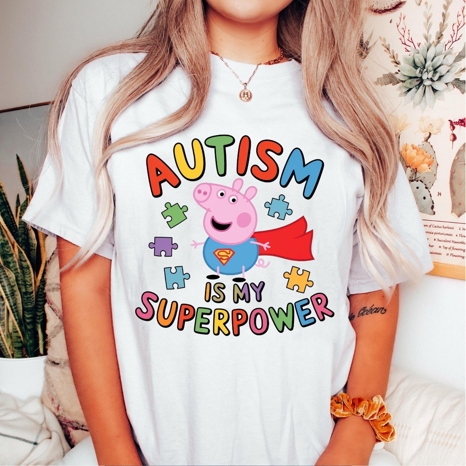 Cute Peppa Pig Autism is My Superpower Tee, Autism Awareness Month T-shirt