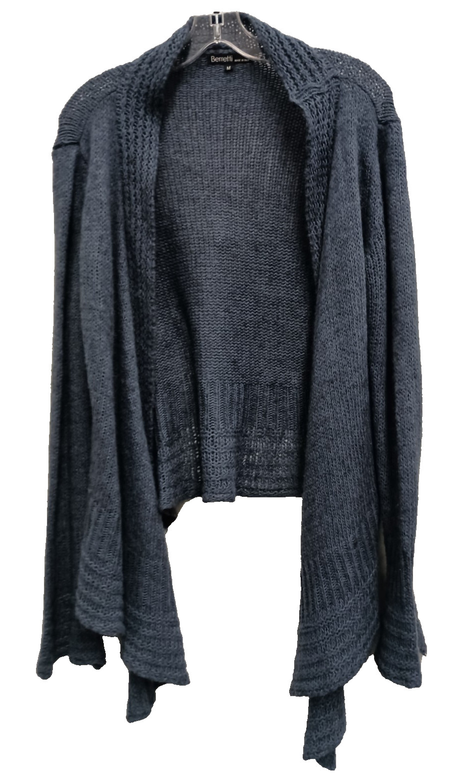 Berretti Womens Cardigan Medium Gray Wool Blend Cascading Bell Sleeve Timeless