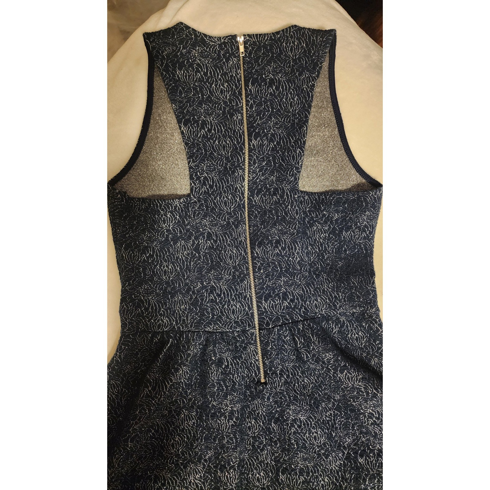 Xhilaration Navy Silver Metallic Jacquard Cutout Fit & Flare Mini Dress Medium