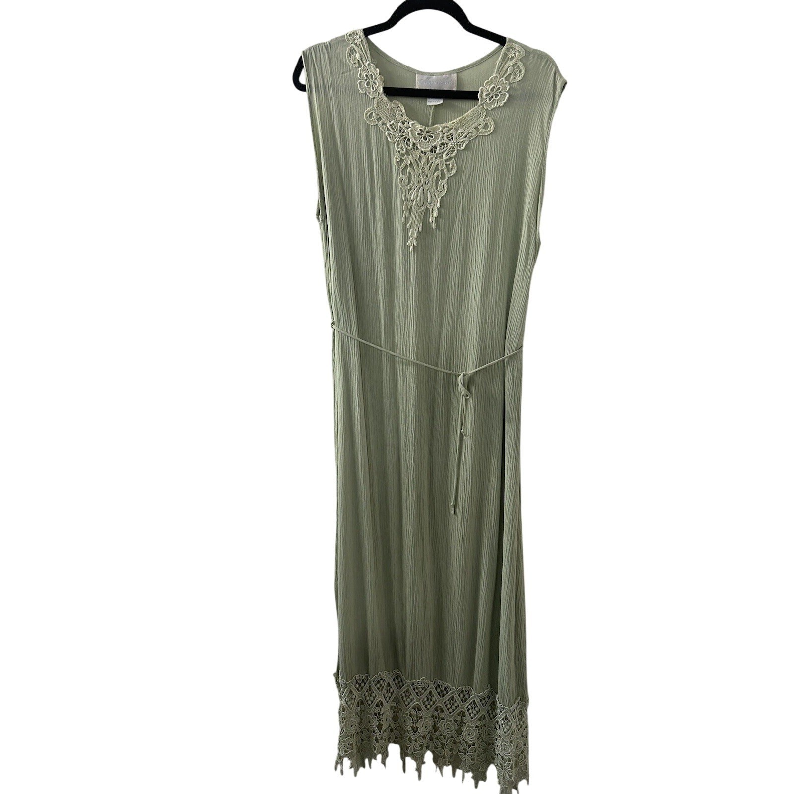 Magnet Art Lace Rayon Maxi Dress Set L Sage Green 2pc Cardigan Boho Cottagecore