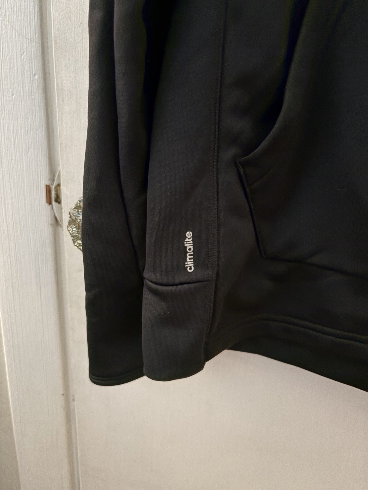 adidas Climawarm Climalite Pullover Hoodie Solid Black Logo Pockets Men’s M