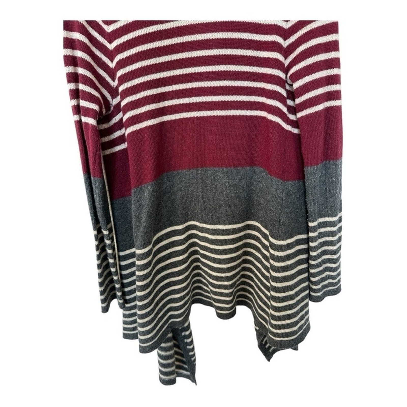Mystree Red and Gray Cozy Striped Waterfall Open Cardigan – Women’s XSmall