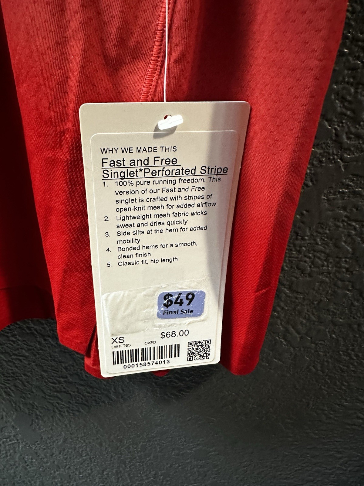 lululemon Fast and Free Perforated Stripe Run Tank Red XS Quick Dry Mesh