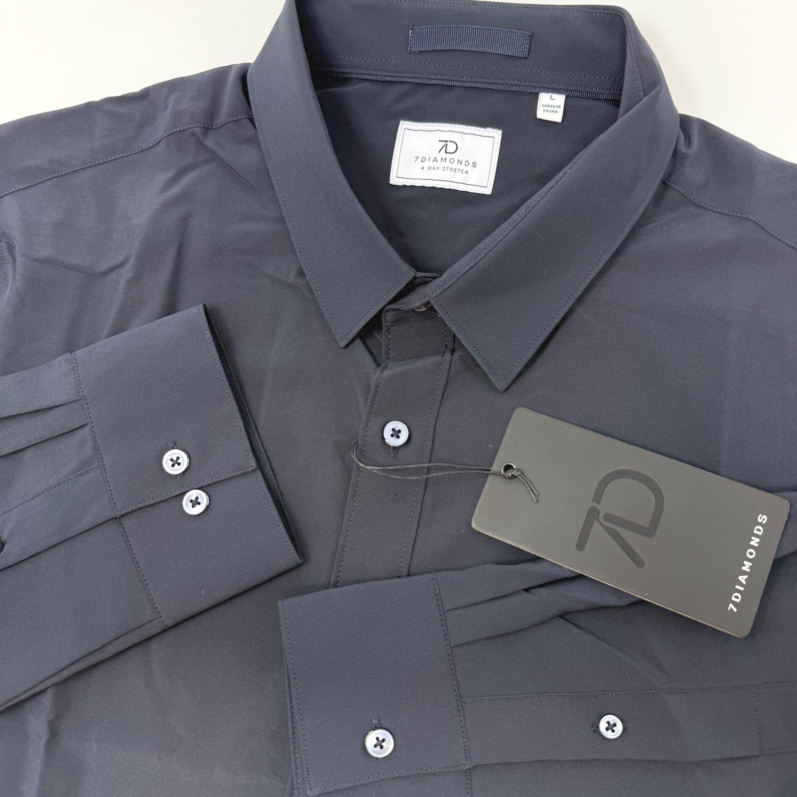 7Diamonds Rocco Navy 4-Way Stretch Long Sleeve Button Down Shirt Mens Large NEW
