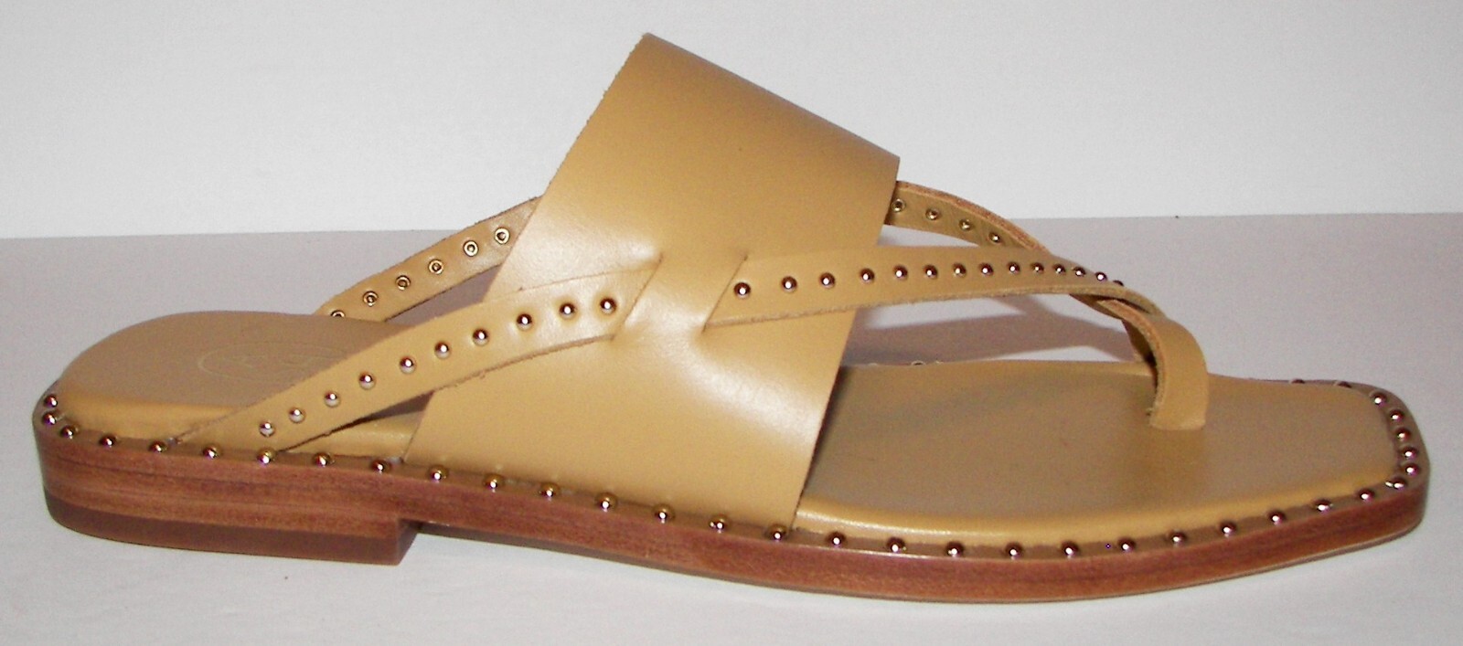 ASH Camel Beige Leather Studded Flat Sandals Shoes 39M