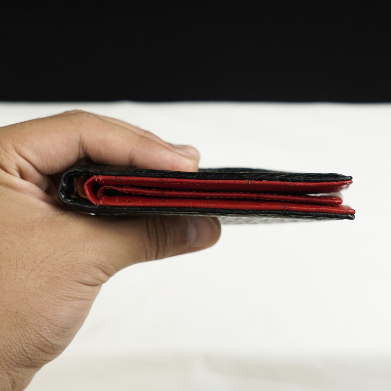 Black/Red Crocodile Bifold Leather Wallet Handmade RFID Blocking 8 Card Slots