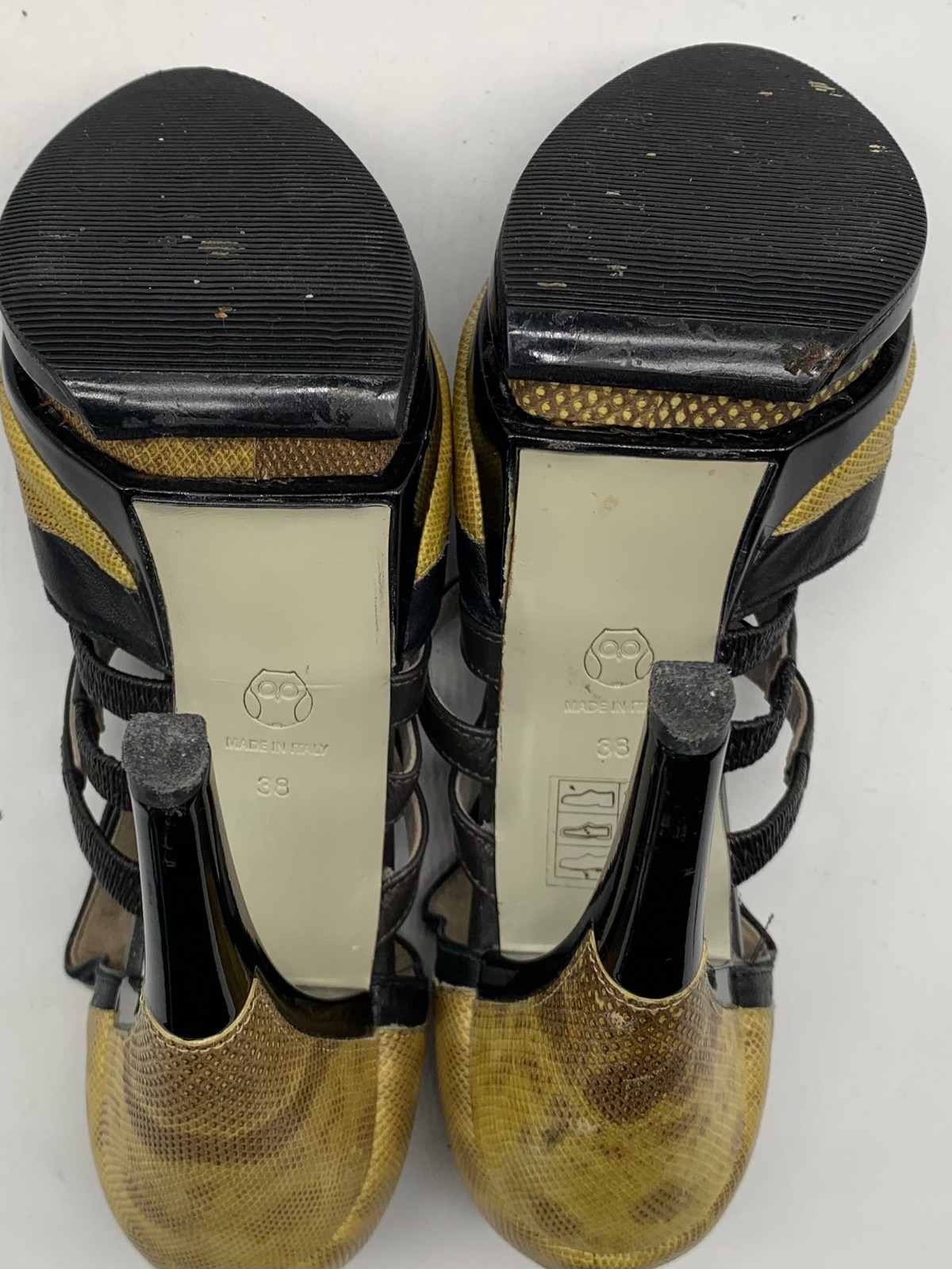 Jason Wu Womens Black Brown Yellow Leather Strappy Peep Toe Platform Pumps sz 38