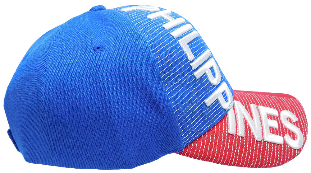 Philippines Country Letters Emblem Royal Blue Red Bill 3-D Embroidered Cap Hat