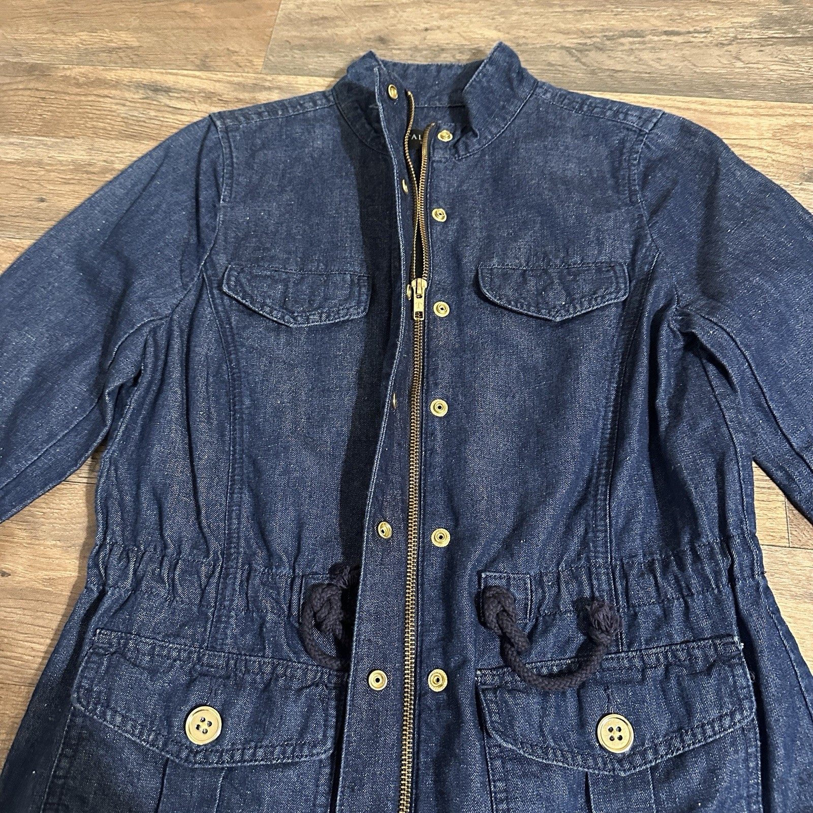 TALBOTS Safari Hemp Blend Zip Jacket Front Pocket Denim Wash Womens Petite Small