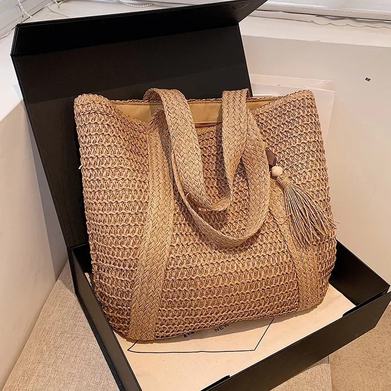 Elegant Ladies Straw Woven Handbag Women Holiday Beach Commute Casual Tote