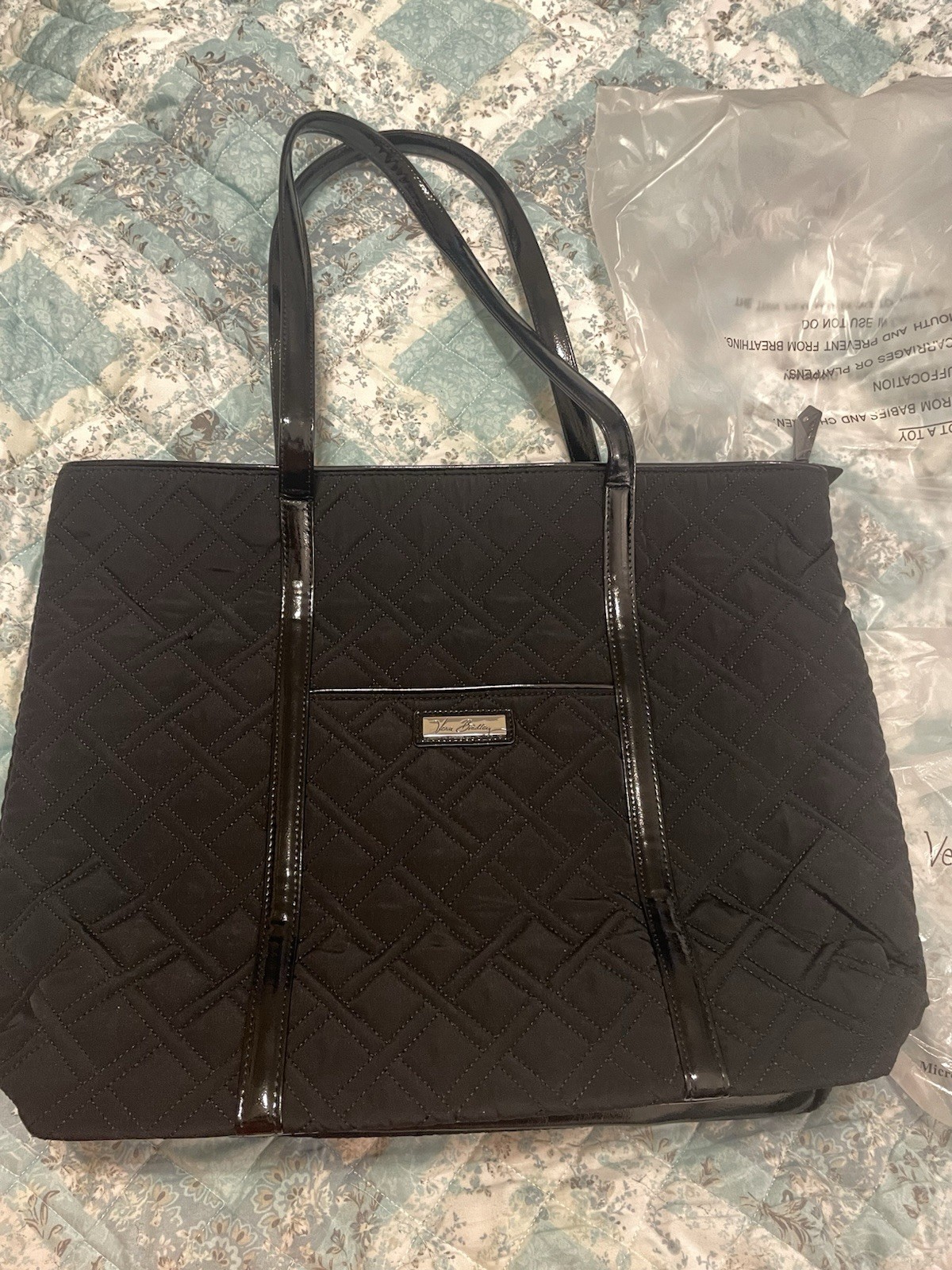 Vera Bradley Classic Black Quilted Tote Bag, Large NWT Nice For Work Or Travel