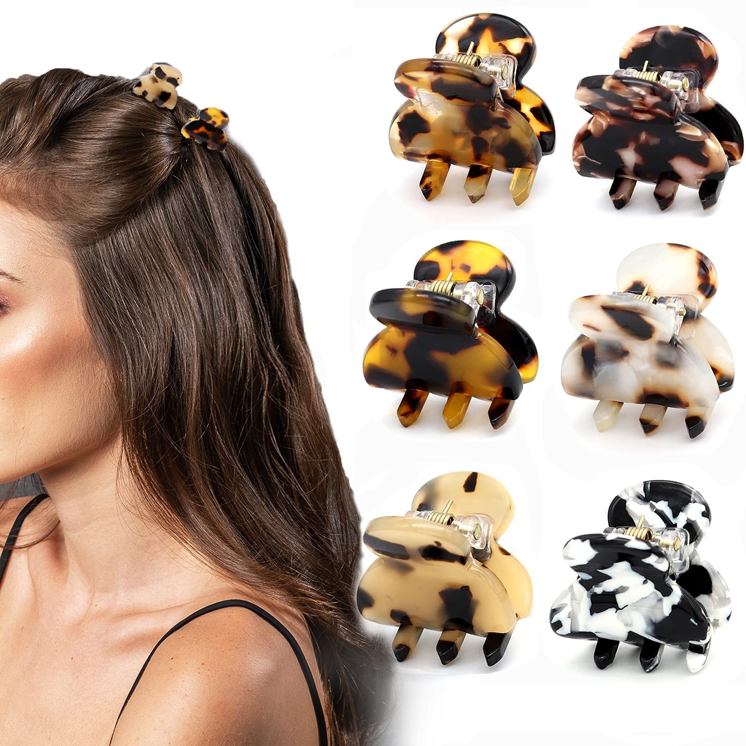 Small Hair Clips 6 Pcs Mini Claws Tortoise Shell Leopard Acrylic Jaw Women