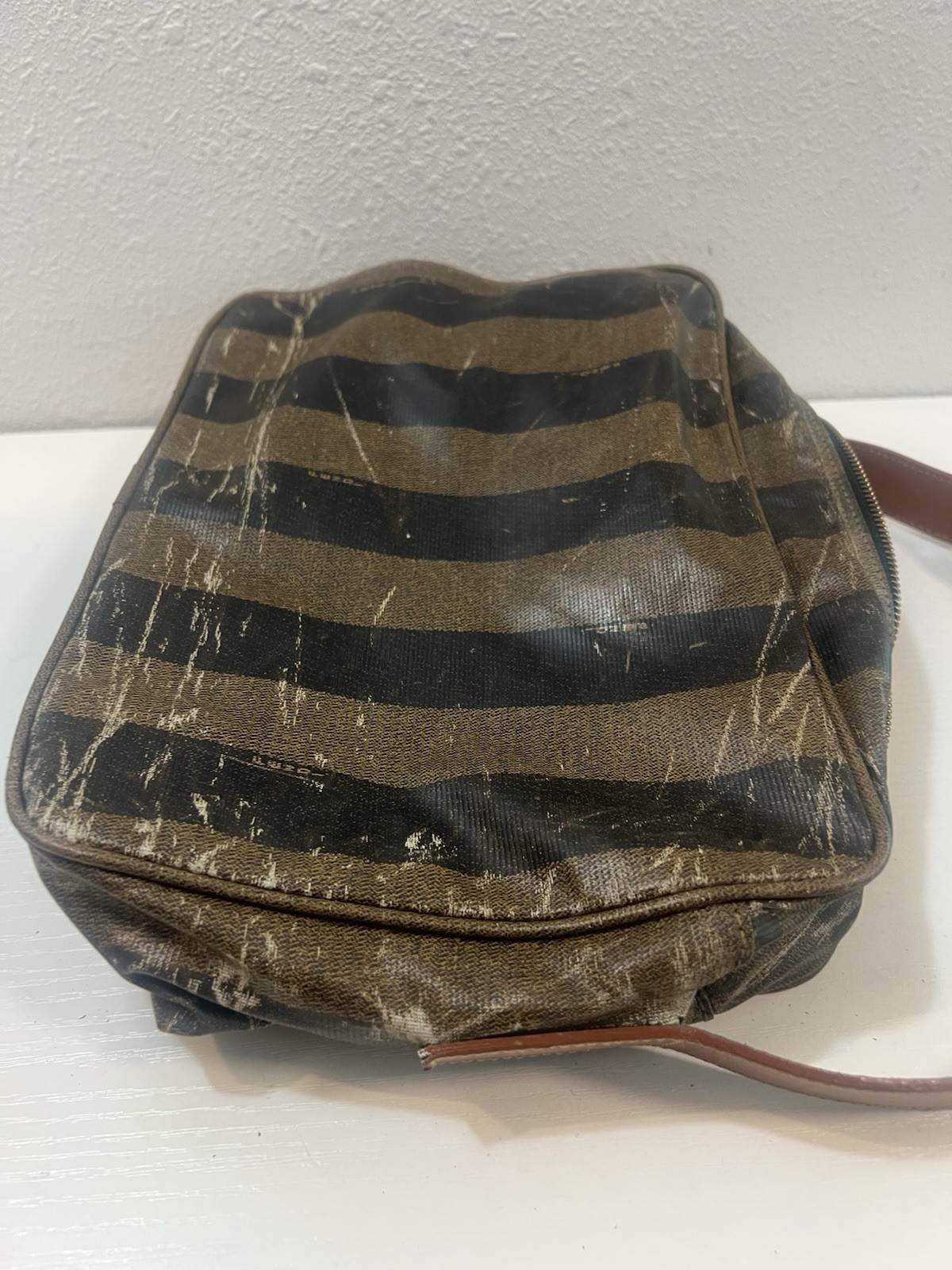 Fendi Bag Crossbody FF Logo Purse Brown Stripe Gold Buckle Zucca Long Man Camera