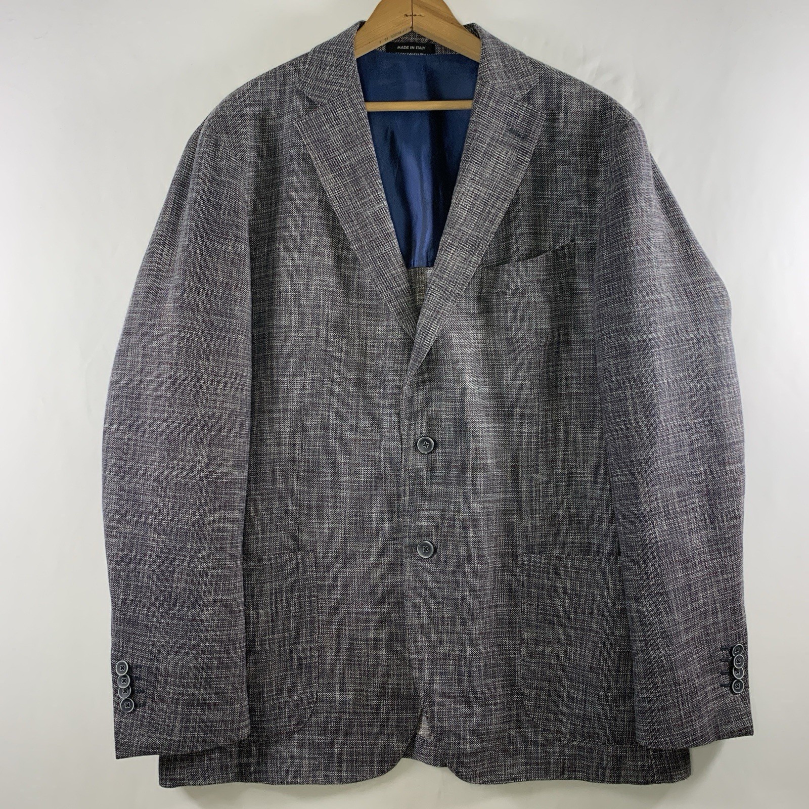 Mens Unstructured Hopsack Sport Coat 46R Summer Wool Linen Cotton Patch Pocket