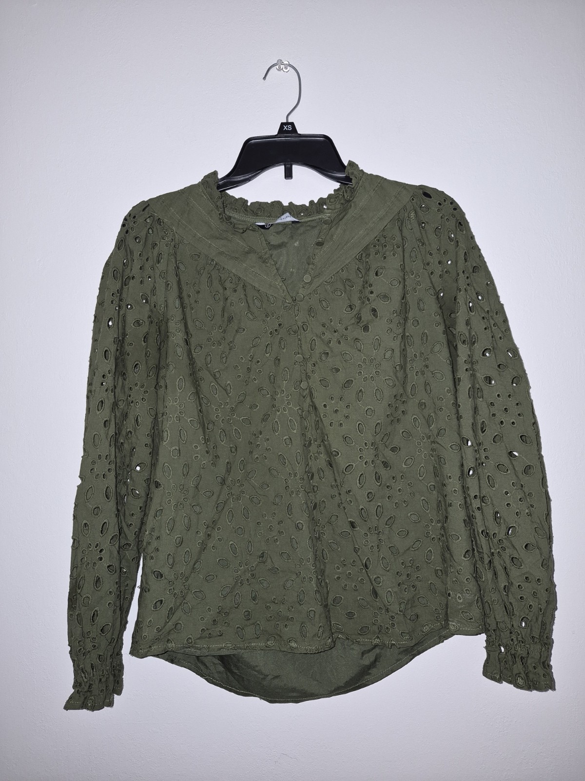 Pretty Garden Green Buttoned Cotton Blend Top Size S Women’s