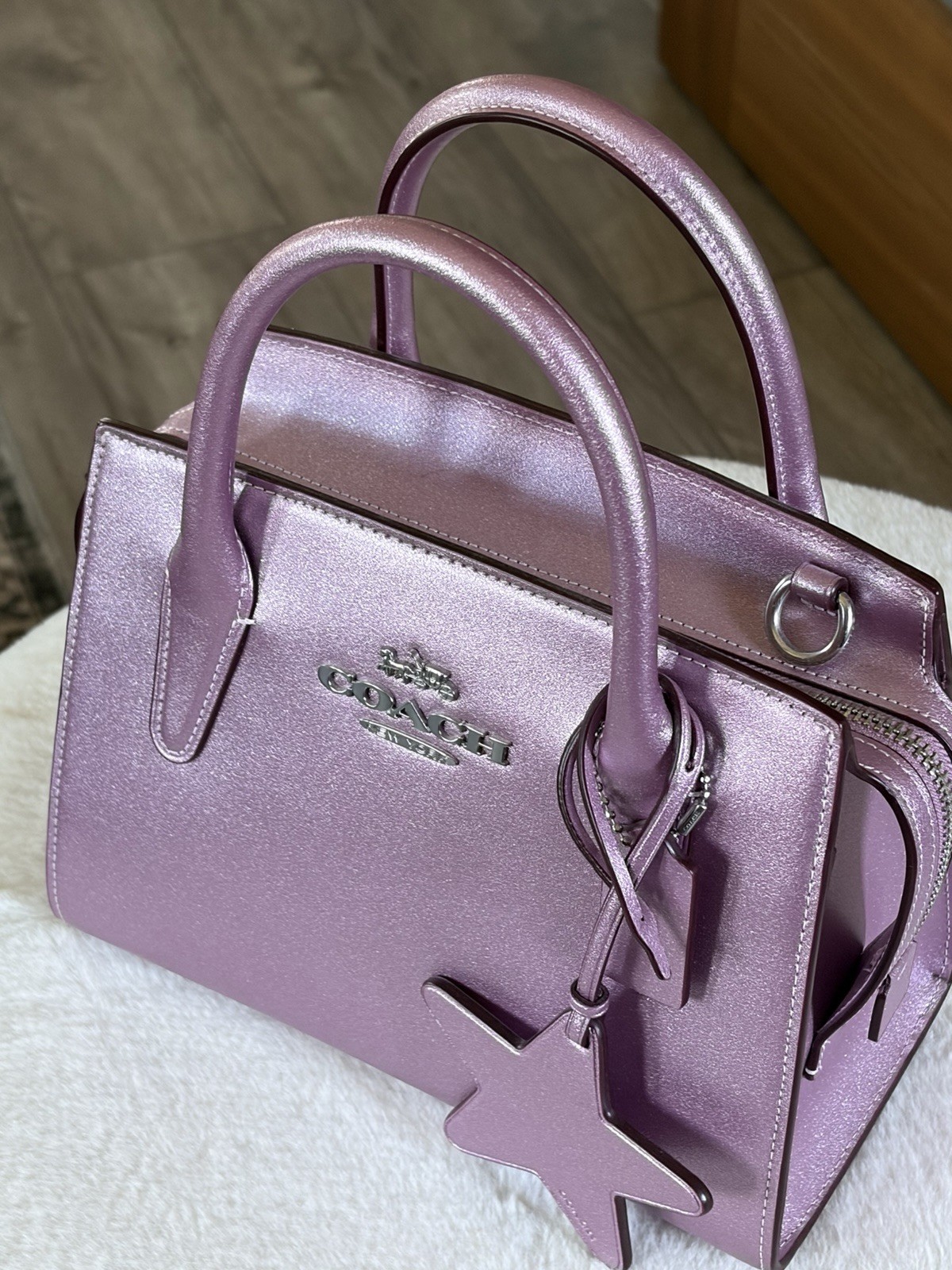 Coach Metallic Pink Small Satchel Top Handle Zip Bag Star Charm