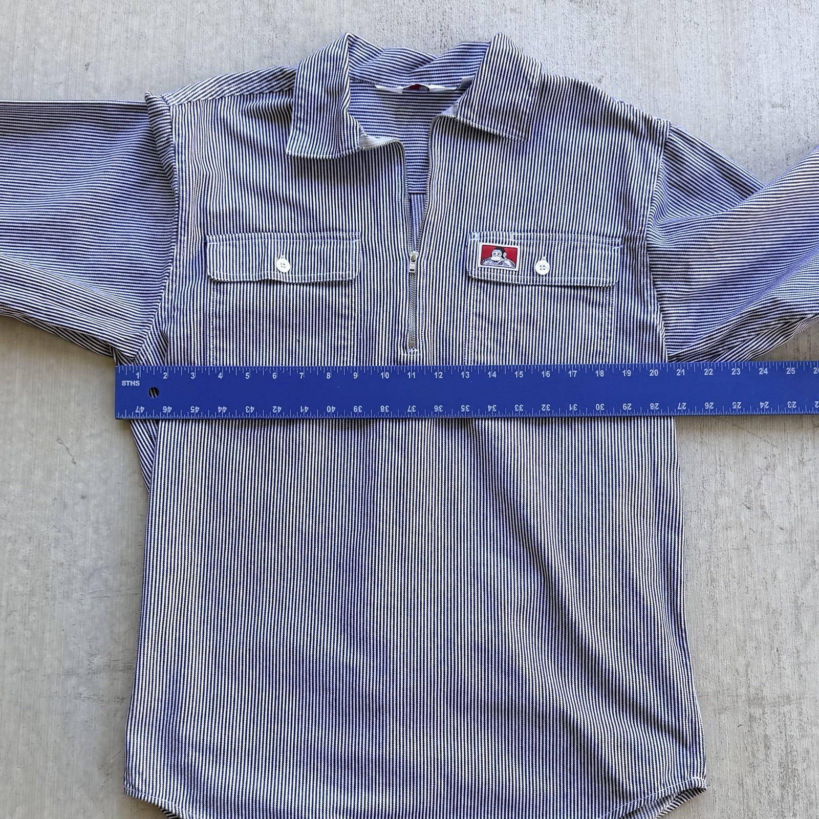Vintage Ben Davis 1/2 Zip Shirt Long Sleeve Hickory Stripe Conductor Size Medium