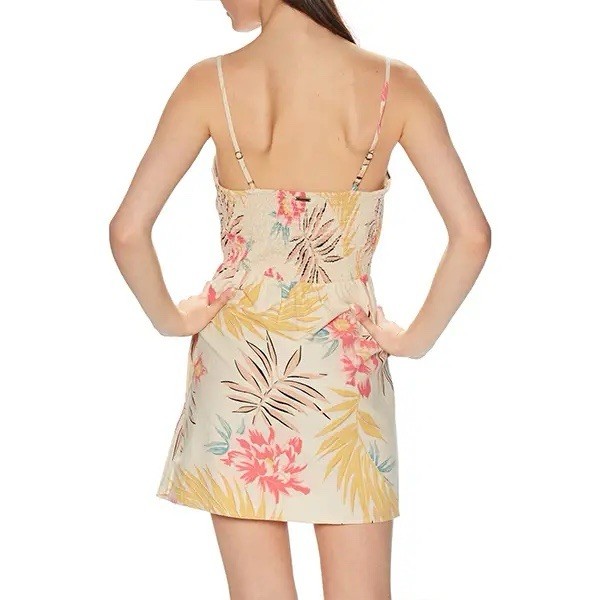 Billabong Ivory/Pink/Yellow Floral Wrap Mini Dress Square Neck Tie Waist M