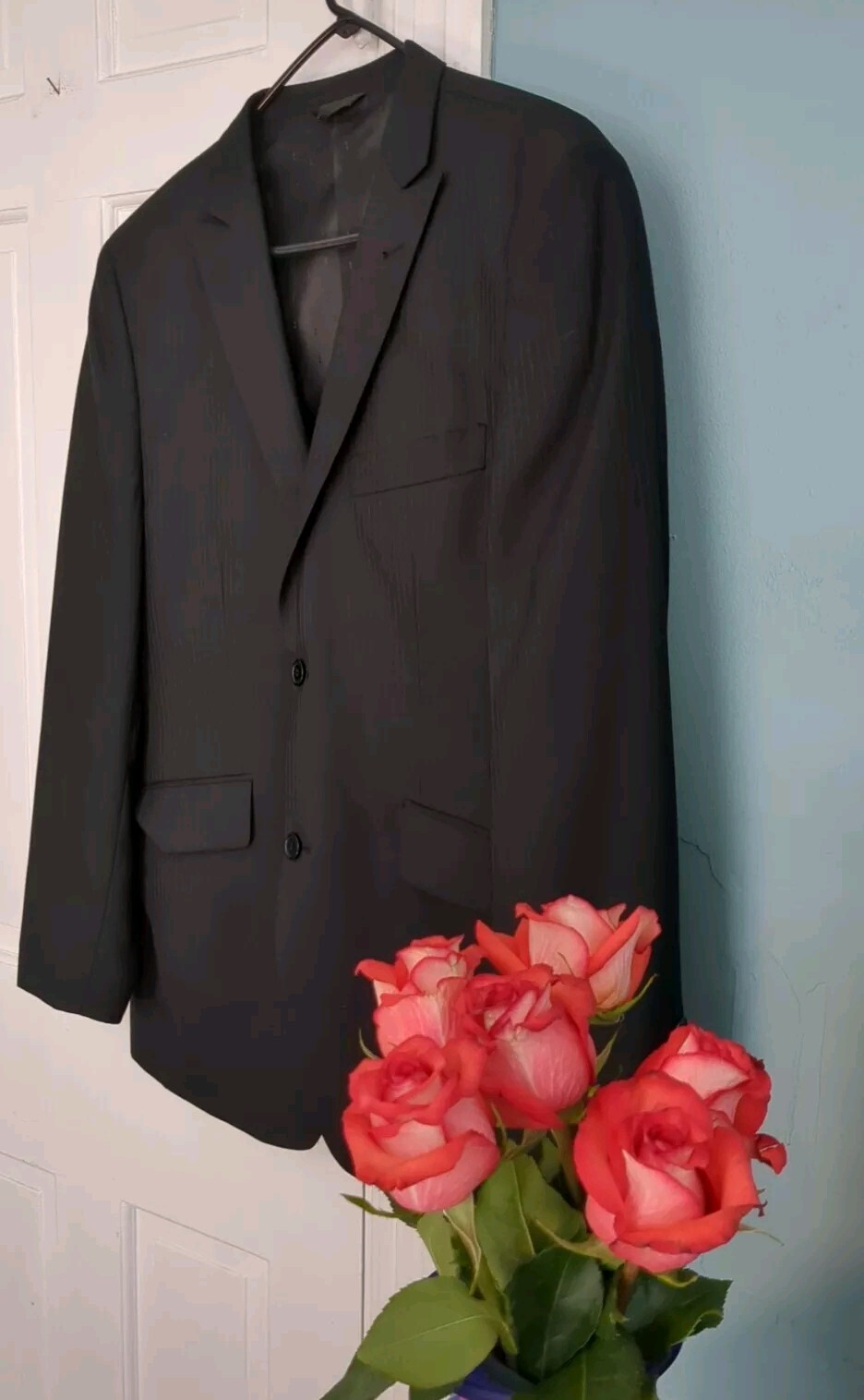 Black Pin Stripe Men’s Suit Jacket 40R Slim Fit Lineage Milan NY 40 R